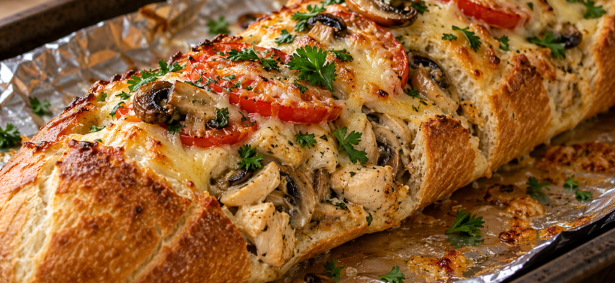 Багет, фаршированный курицей и грибами: рецепт в духовке