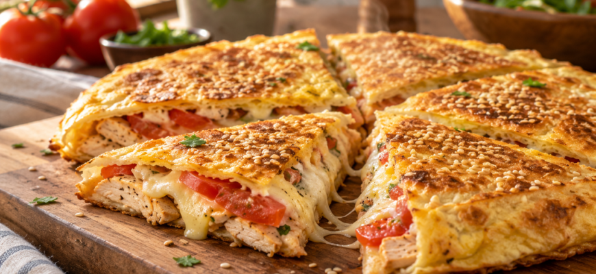 Быстрый завтрак из лаваша с сыром и курицей