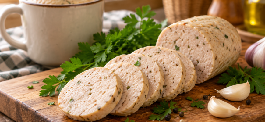 Домашняя варёная колбаса из курицы в кружке