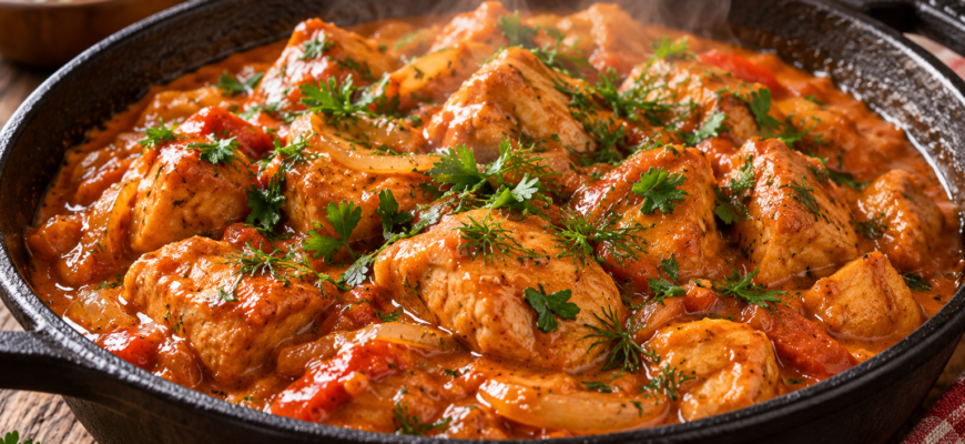 Гуляш из курицы с майонезом и кетчупом
