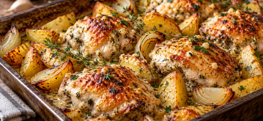 Картошка с курицей в духовке под соусом: простой рецепт
