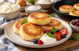 Румяные сырники из творога с ягодами