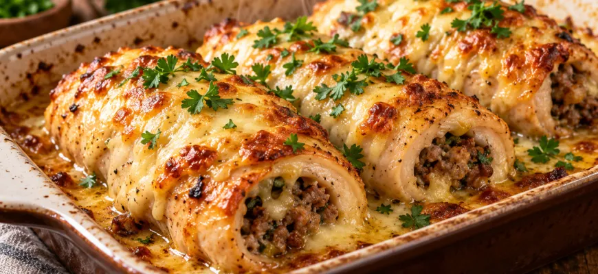 Рулетики из куриного филе с фаршем и сыром в духовке