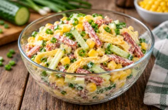 Салат «Любимый» с колбасой, кукурузой и омлетом