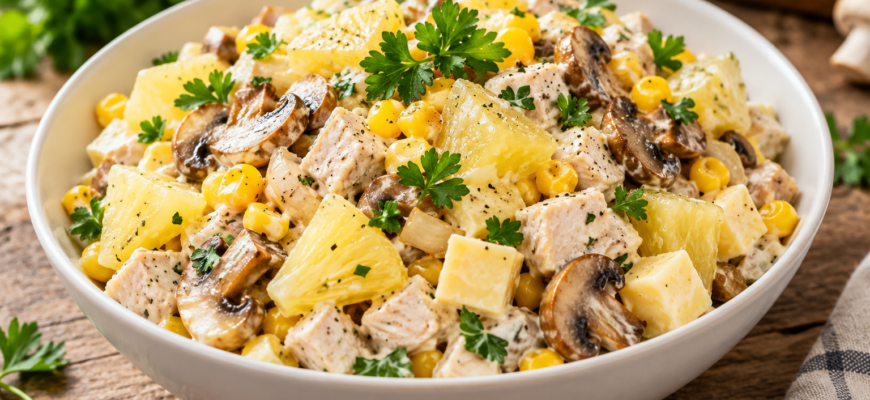 Салат с ананасами и курицей: пошаговый рецепт