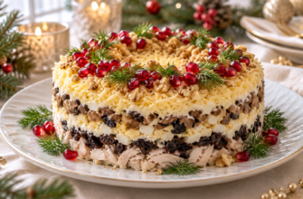Салат с черносливом, курицей и грибами на праздник
