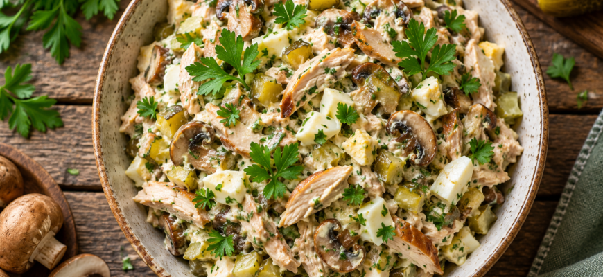 Салат с копченой курицей и грибами: рецепт быстрого салата