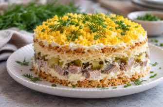 Торт-салат с рыбой и крекерами: оригинальный рецепт