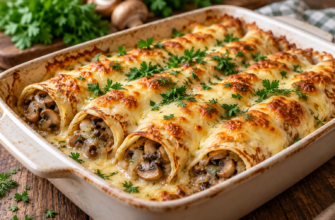 Запеченные блины с грибами и сыром: пошаговый рецепт